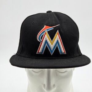 Miami Marlins New Era MLB‎ 59FIFTY Fitted Hat 7 3/8 Neon Logo Black